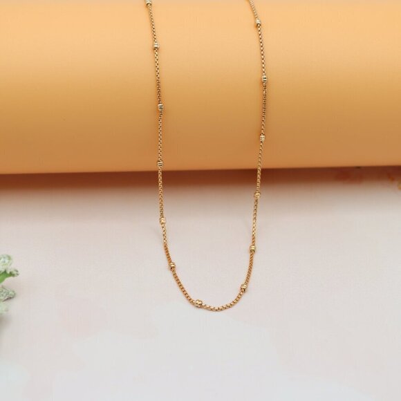 "Delicate Rose Gold Plated Chain Necklace with Bead Accents,  XPNL0155 - Picture 7 of 12